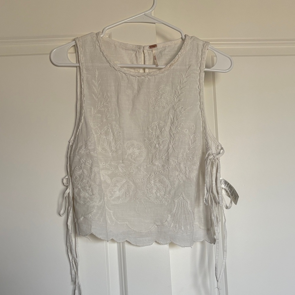 Free People Cream Embroidered Crop Top